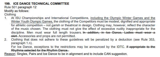 sywtwfs's tweet photo. ACCEPTED - Proposals 199-207, accepted as a package

199: Remove requirement for women to wear a skirt in ice dance https://t.co/eIOrSHWNXw
