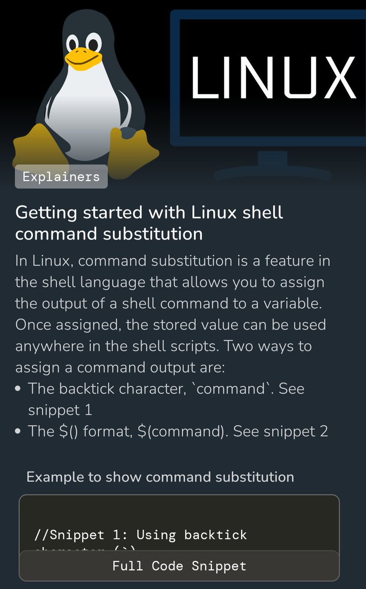 DevBytesApp's tweet image. Getting started with Linux shell command substitution

#Linux #explainers #shellcommand