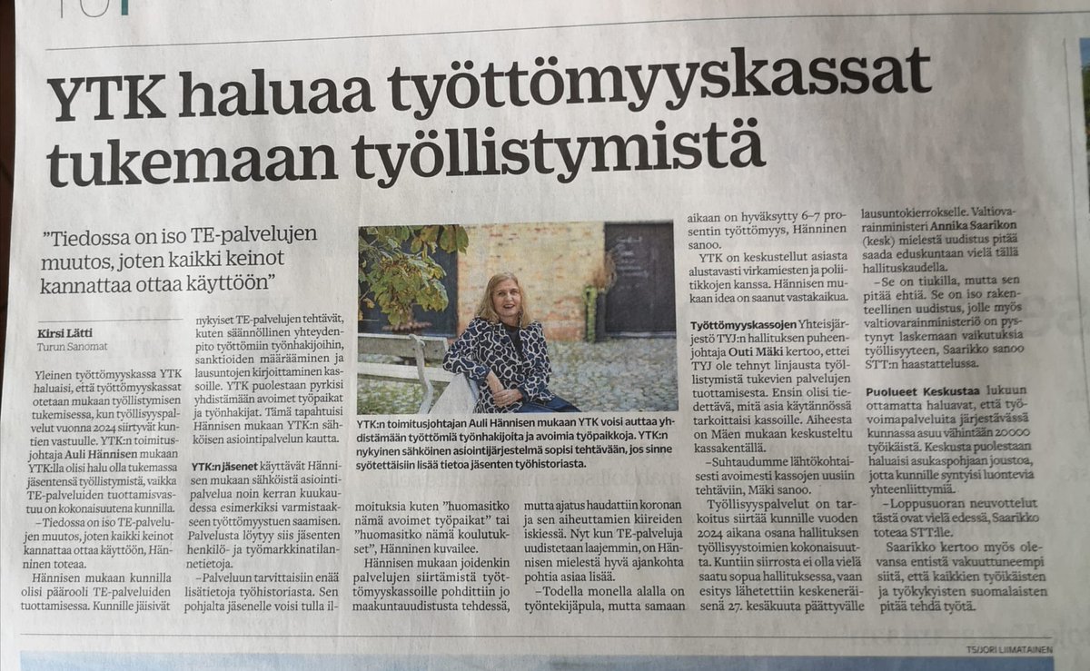 Meillä on samaan aikaan monilla aloilla valtava työvoimapula ja kuitenkin korkealla oleva työttömyys. @YTK_Loimaa kohtaa työttömän jäsenen vähintään kerran kuukaudessa. Tässä kohtaamisessa voisimme <a href="/AnnikaSaarikko/">Annika Saarikko</a> ja <a href="/TuulaHaatainen/">Tuula Haatainen</a> auttaa jäsentä töiden löytymisessä.