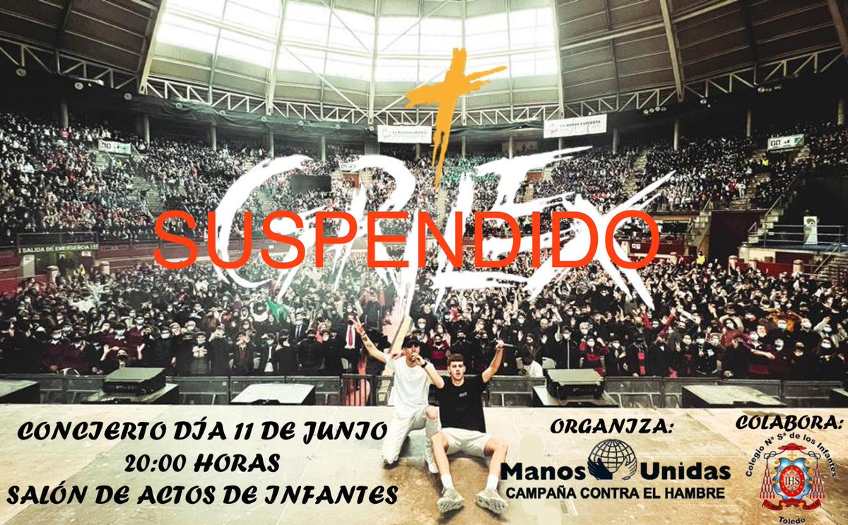 Desde <a href="/ManosUnidasTO/">Manos Unidas Toledo</a> comunican que queda suspendido el próximo concierto de #Grilex en Toledo por #COVID del artista.