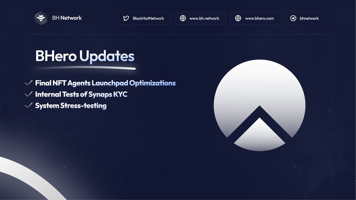 ◻️ BHero Updates ◻️

⚪️ Final NFT Agents Launchpad Optimizations
⚪️ Internal Tests of Synaps KYC 
⚪️ System Stress-testing

#BHAT #EGLD #NFT #ElrondNFT #ElrondCommunity