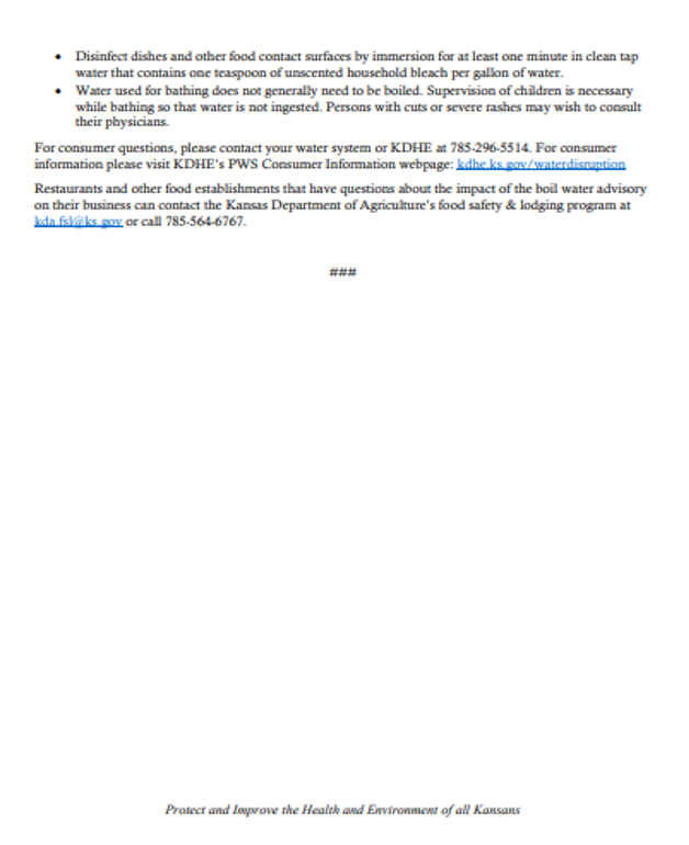 CityofWichita's tweet image. KDHE has rescinded a boil water advisory for the 
@CityofWichita
, including the city of Andover. The boil water advisory is still in effect for the remaining public water supply systems that purchase water from the City of Wichita: kdhe.ks.gov/CivicAlerts.as…