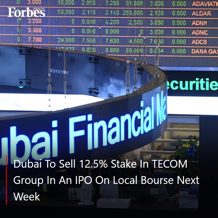 #Dubai-based #TECOM Group plans to sell a 12.5% stake in the company through an IPO on the local bourse next week.

#Forbes 

🔗 on.forbesmiddleeast.com/a42c17