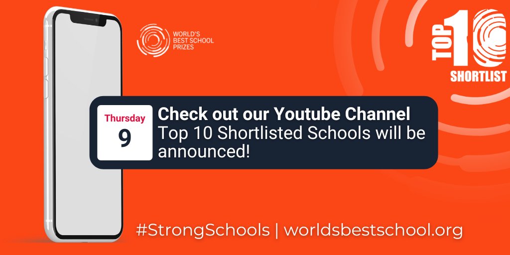 BestSchoolPrize's tweet photo. The time has come and the wait is over! π
We are absolutely delighted to announce the Top 10 Shortlisted Schools for the Worldβs #BestSchoolPrizes.
Watch the announcement on our Youtube channel at exactly 6:00 am GMT: https://t.co/Lw4DQgiL2K
#StrongSchools https://t.co/6epUakg7eJ
