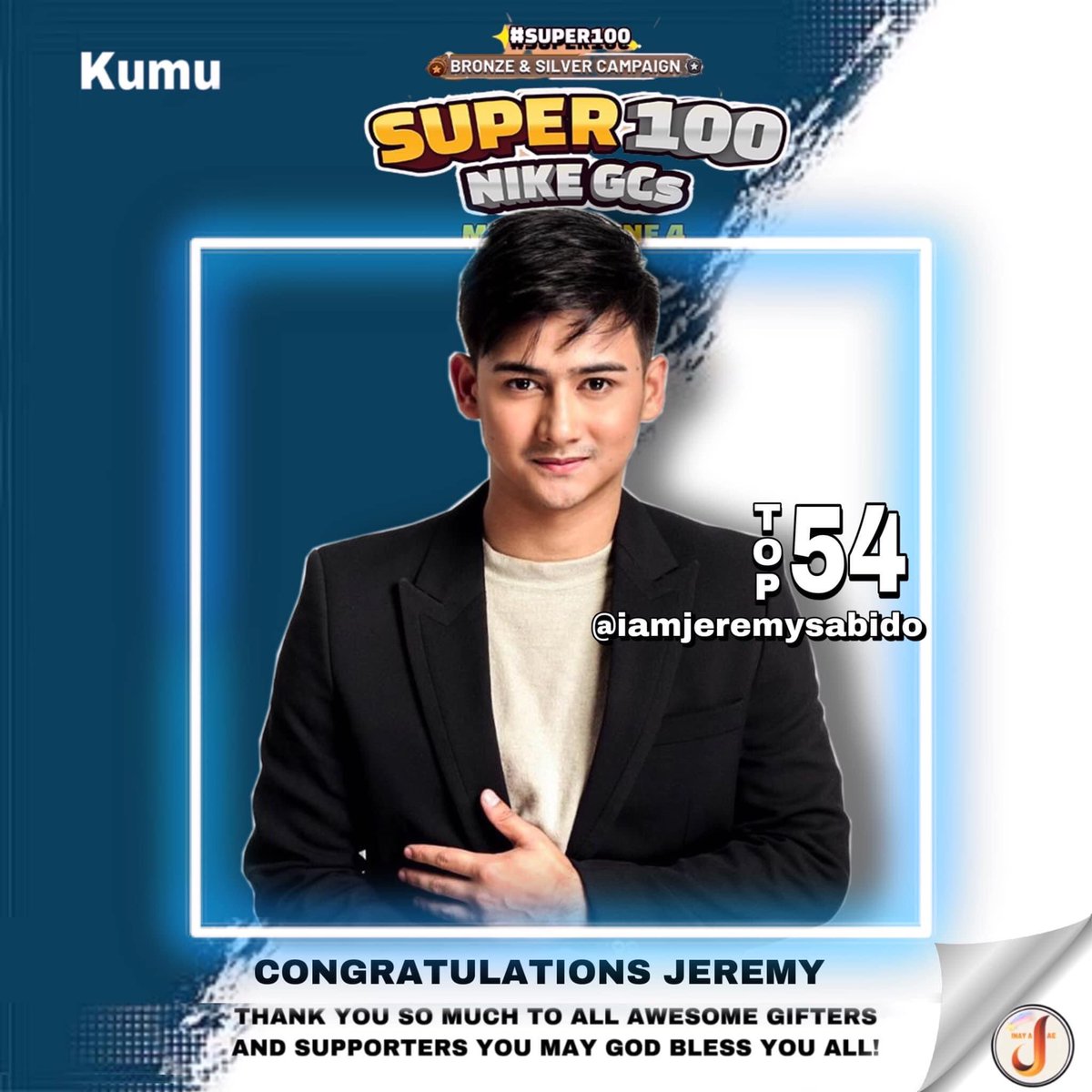 Congratulations Nak! <a href="/mrkimperez/">Kim Perez</a> <a href="/Jeffreyesplana_/">sendoh</a> 
<a href="/IamJeremySabido/">Jeremy Sabido</a>  SUPER100CAMPAIGN NIKE GC’s in KUMU🥳😊
Daserve nyo yan. Nak!🤍

#KumuPH #inayAjae #Super100