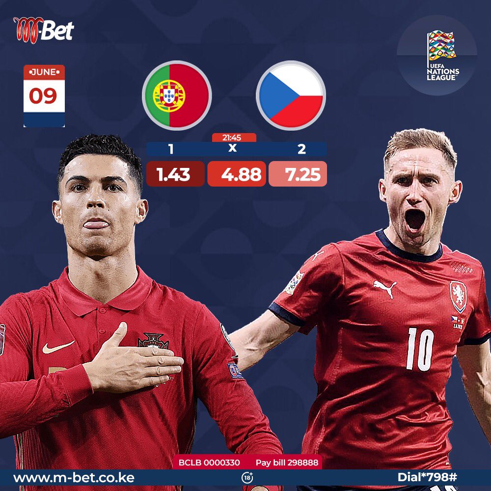 🏆 #NationsLeague Match Day! 🇵🇹 #Portugal haven't lost in their last 4 games. 🇨🇿 #Czech haven’t lost in their last 3 matches. Cheza leo na M-Bet m-bet.co.ke au Piga *798# #PORCZE