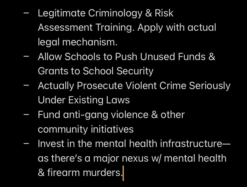 As a guy demanding gun control said:
“Nobody claims this will solve anything 100%. But it will help.
These are clear and proven steps towards improvement that would significantly cut down on mass shootings.”

Here’s mine, but w/o illegally taking property/denying rights: