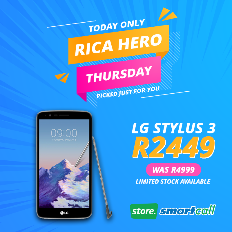 SmartcallVSP2's tweet photo. Get the stunning LG Stylus 3 + Keyboard deal for only R2449 https://t.co/tlpYAob4NR.
Deal only available online. Limited stock available.#SmartcallStore https://t.co/mMIuH07vBy
