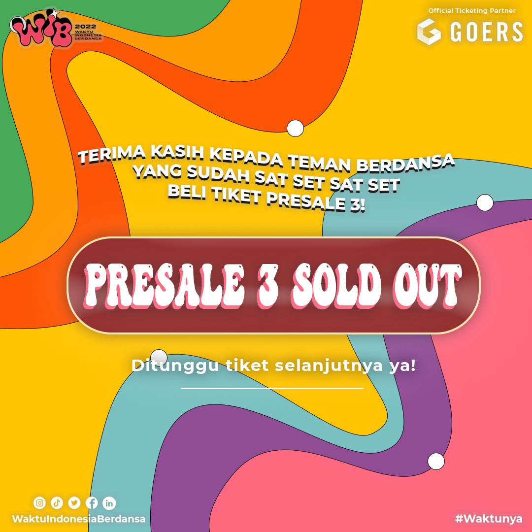 [PRESALE 3 SOLD OUT]

WIHH!! Teman Berdansa ternyata udah cepet banget buat SAT SET beli tiket presale 3 nih!!

untuk yang belum dapet jangan bersedih, soalnya kita juga masih sediain tiket normal yaa!! bakal nyusul!! mohon bersabar!! 🤍💃🏻🕺🏻

#WaktunyaIndonesiaBerdansa