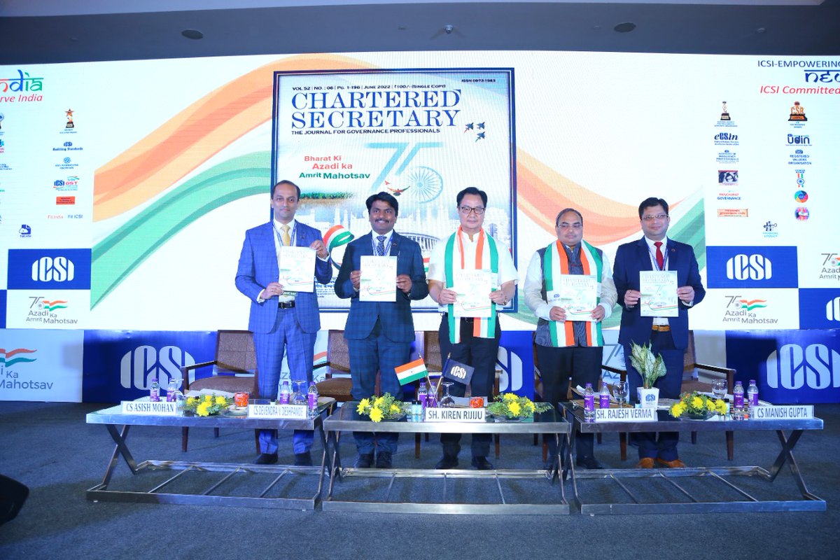 #ICSI releases Chartered Secretary - The Journal for Governance Professionals on the theme Bharat Ki #AzadiKaAmritMahotsav #AmritMahotsav #MCAcelebratesAKAM #IndiaAt75 #MCAIconicWeek <a href="/KirenRijiju/">Kiren Rijiju</a> <a href="/RijijuOffice/">Office of Kiren Rijiju</a> <a href="/MCA21India/">Ministry of Corporate Affairs</a> <a href="/FinMinIndia/">Ministry of Finance</a> <a href="/nsitharamanoffc/">Nirmala Sitharaman Office</a> <a href="/AmritMahotsav/">Amrit Mahotsav</a>