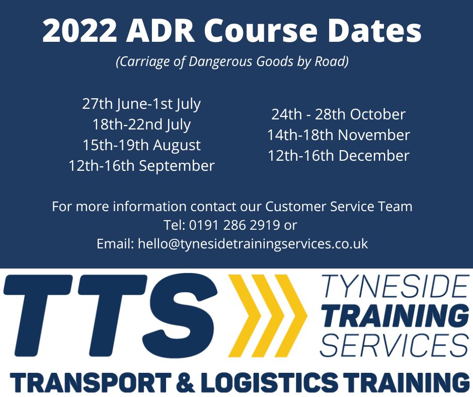 𝟮𝟬𝟮𝟮 𝗔𝗗𝗥 𝗖𝗼𝘂𝗿𝘀𝗲 𝗗𝗮𝘁𝗲𝘀
To book contact our Customer Service Team on 0191 286 2919 or email: hello@tynesidetrainingservices.co.uk   
#cpc #dcpc #adr #driver #training #logistics #transport