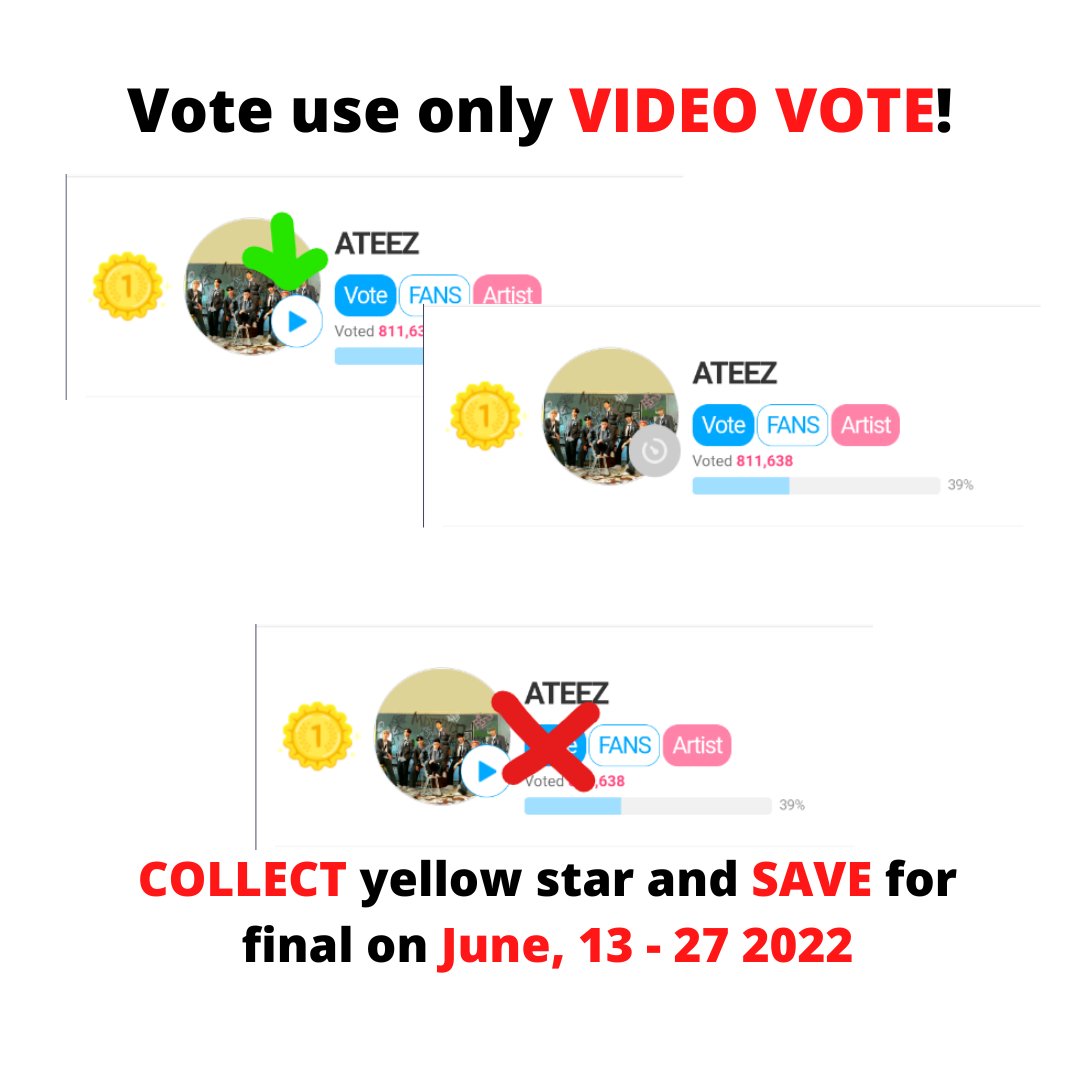 418y_'s tweet photo. REMINDER: vote ONLY USING VIDEO VOTE on FANNSTAR!

☆ SAVE THE YELLOW STARS and KEEP COLLECTING UNTIL THE FINAL ROUND!

#ATEEZ #에이티즈 @ATEEZofficial https://t.co/4mqMGny0Sr
