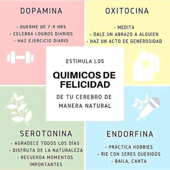 Estimula los "químicos de la Felicidad" de tu #cerebro 🧠 de forma natural. ¡Feliz jueves!