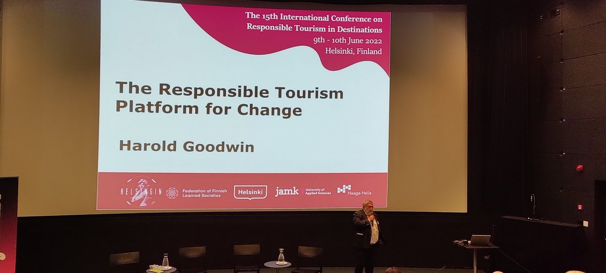 Dr Harold Goodwin the 1st keynote speaker at Responsible Tourism Conference 2022! Great day ahead of us at #Oodi. #matkailu #vastuullisuus