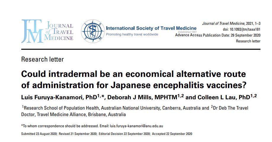 ID-NET (@idnet_uq) on Twitter photo JE vaccine intradermal administration could be a less expensive option, but is it as effective as subcutaneous or intramuscular administration?
#JapanesesEncephalitis #JTravMed
See the results on: doi.org/10.1093/jtm/ta…
<a href="/UQ_News/">UQ News</a> <a href="/UQMedicine/">UQ Medicine</a> <a href="/jtravmed/">Journal of Travel Medicine</a> <a href="/lau_colleen/">Colleen Lau</a> <a href="/DrDebTravelDr/">Dr Deb Mills</a> JE vaccine intradermal administration could be a less expensive option, but is it as effective as subcutaneous or intramuscular administration?
#JapanesesEncephalitis #JTravMed
See the results on: doi.org/10.1093/jtm/ta…
<a href="/UQ_News/">UQ News</a> <a href="/UQMedicine/">UQ Medicine</a> <a href="/jtravmed/">Journal of Travel Medicine</a> <a href="/lau_colleen/">Colleen Lau</a> <a href="/DrDebTravelDr/">Dr Deb Mills</a>