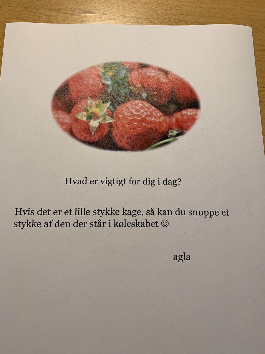 God #hvadervigtigtfordig# dag! Også vigtigt med kollega-omsorg☺️<a href="/NSRsygehuse/">NSRsygehuse</a> <a href="/regionsjaelland/">Region Sjælland</a> <a href="/patientsikker/">Dansk Selskab for Patientsikkerhed</a> <a href="/AnneGretheRLar1/">Anne Grethe Larsen</a>