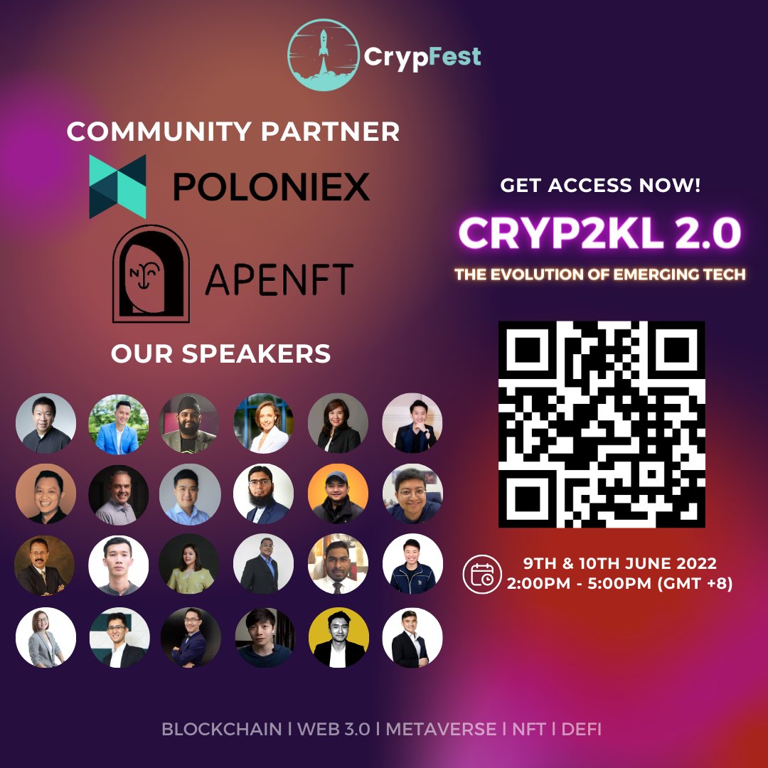 Poloniex's tweet photo. Join 𝗦𝗼𝘂𝘁𝗵-𝗘𝗮𝘀𝘁 𝗔𝘀𝗶𝗮'𝘀 𝗣𝗿𝗲𝗺𝗶𝗲𝗿 𝗘𝘃𝗲𝗻𝘁 𝗢𝗳 𝗧𝗵𝗲 𝗬𝗲𝗮𝗿! @CrypFest_MY 

📅9th &amp; 10th June, online

👥Connect with blockchain &amp; Web3 entrepreneurs 
🌐Discover what Web3 has to offer
🎁Get @apenftorg &amp; Poloniex prizes

Get access: https://t.co/sMZnaJsjMu https://t.co/upiuUugNXu