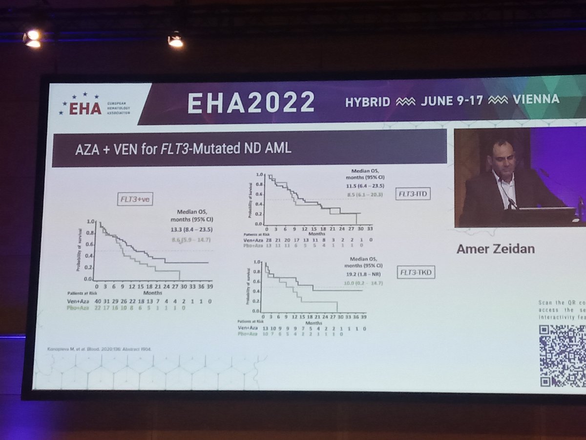 HematoUptodate's tweet photo. #EHA2022 ven aza: advantage in FLT-3 tkd but not in itd https://t.co/PqtnBT9e8H