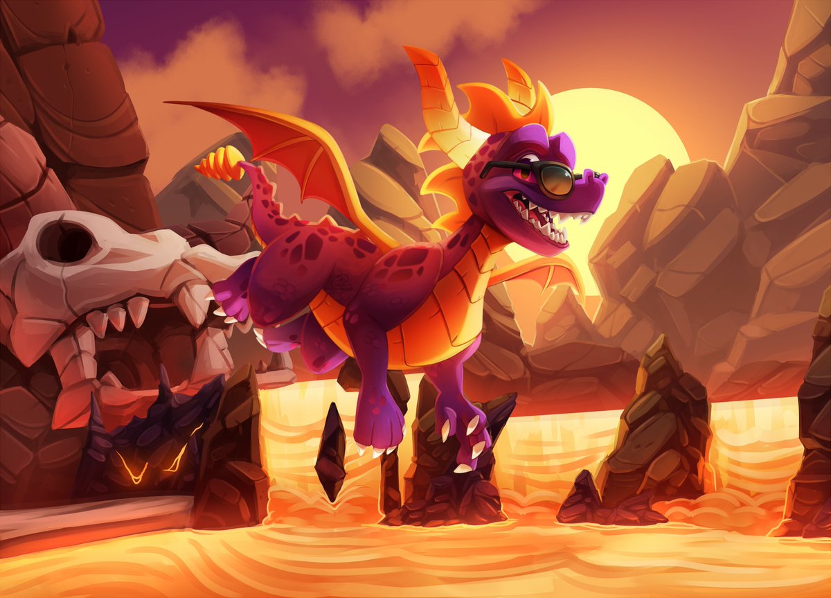 A large commission for @EtheLamborghini of Spyro gliding over Skelos Badlands. 🔥🌋🔥 #SpyroTheDragon #Spyro #Commission