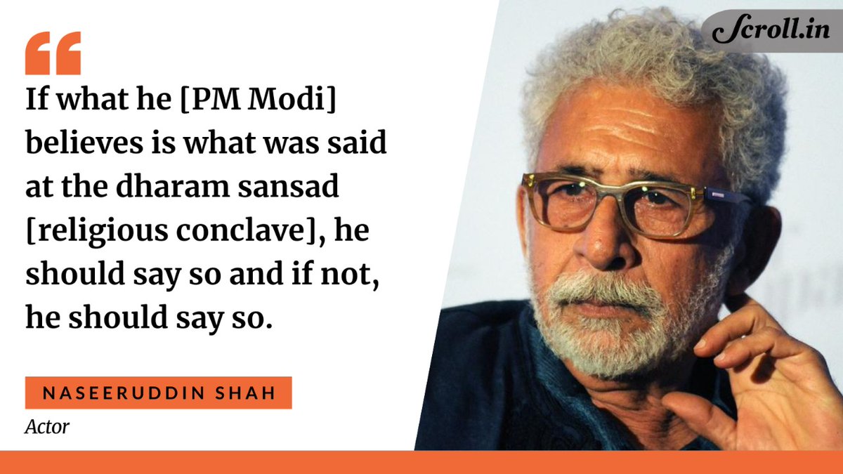 scroll_in's tweet photo. PM Narendra Modi should step in and stop the poison of hatred among religious communities, actor #NaseeruddinShah said, in an interview to NDTV.

Shah said that Modi follows several “hatemongers” on Twitter &amp; urged him to take action to rein them in

Read: https://t.co/Hu1bHxxU6b https://t.co/A7blBkeSyM