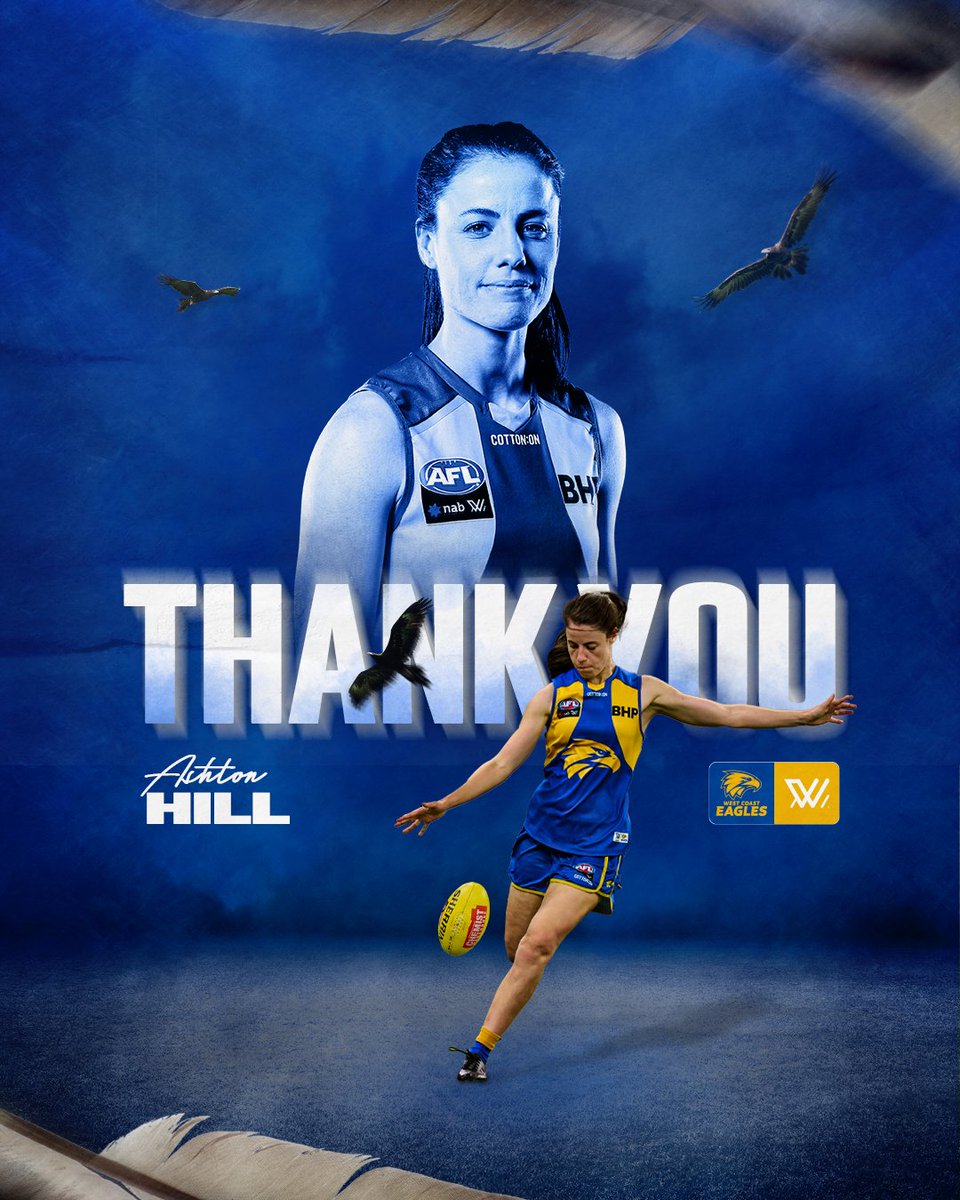 WestCoastEagles's tweet photo. Inaugural Eagle Ashton Hill has hung up her boots 💙💛

Thank you, Hilly and best wishes for the next chapter! https://t.co/vHiFuCiRNQ