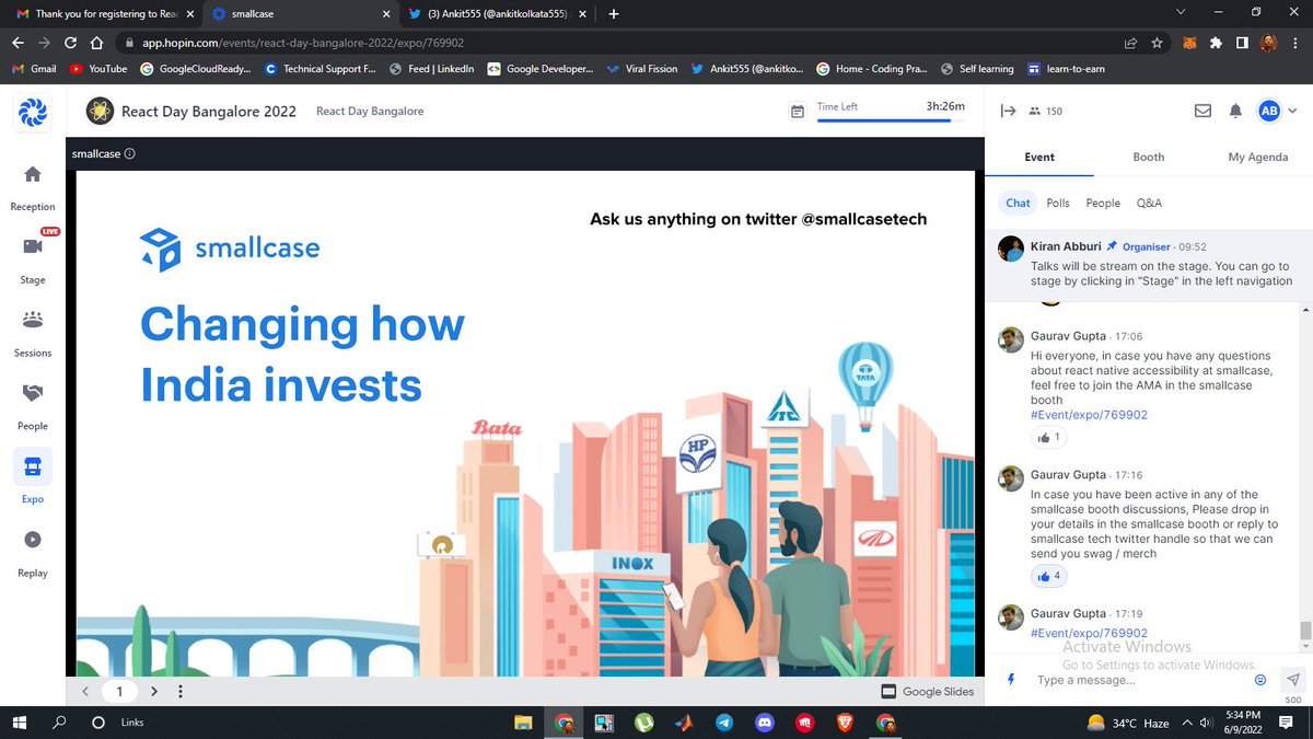 ankitkolkata555's tweet image. Excited!⭐To share that attended the session of @gaurav5430 at @ReactDayIn on the @smallcasetech booth about react native accessibility at @smallcaseHQ it was great!🤩👌🔥 #smallcase #ReactDayIn2022