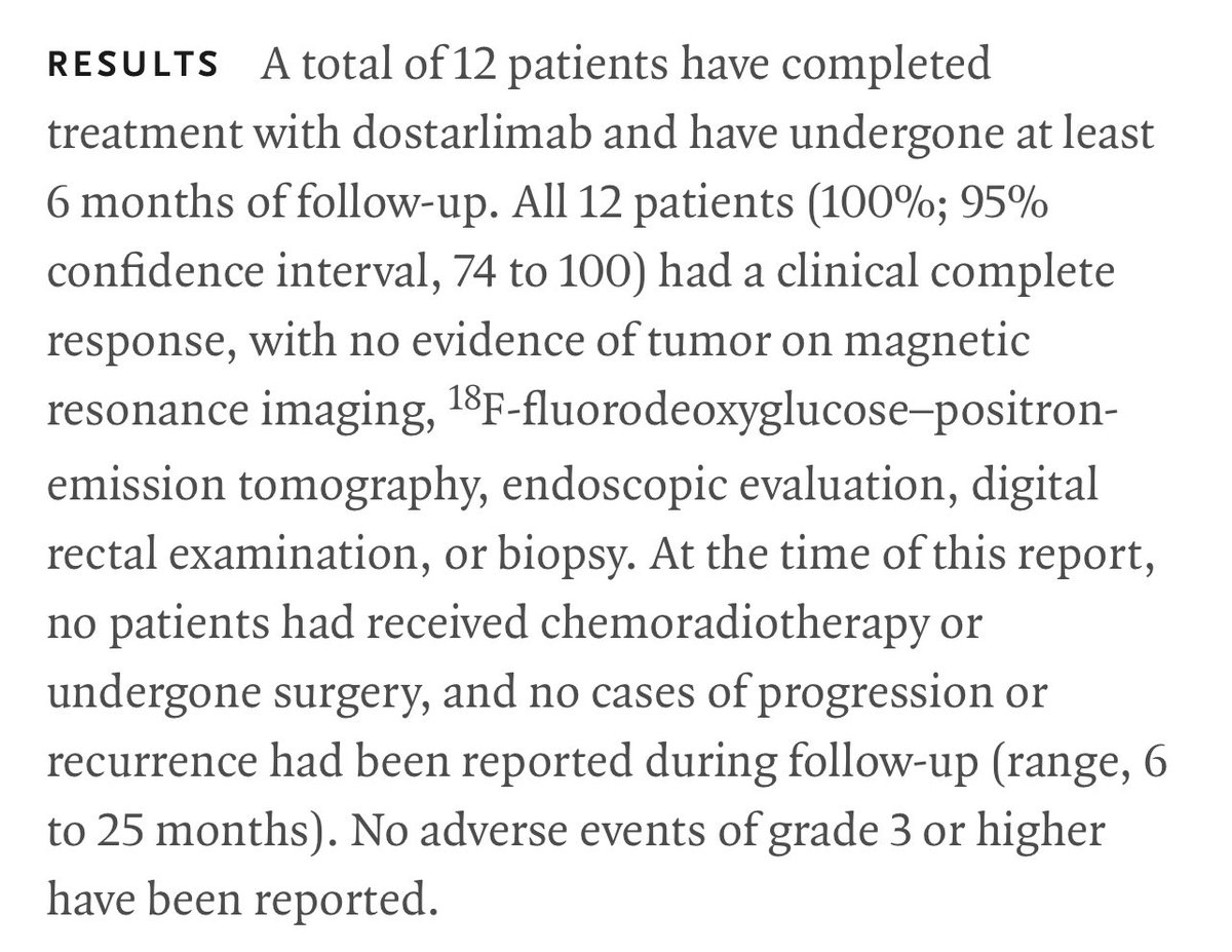 🇺🇸 | URGENTE: Dostarlimab fue sometido a 18 personas en el New York's Memorial Sloan Kettering Cancer Center con cáncer de colon y en el 100% con el fármaco experimental la enfermedad desapareció en solo 6 meses e incluso fue indetectable, reporta New England Journal of Medicine.