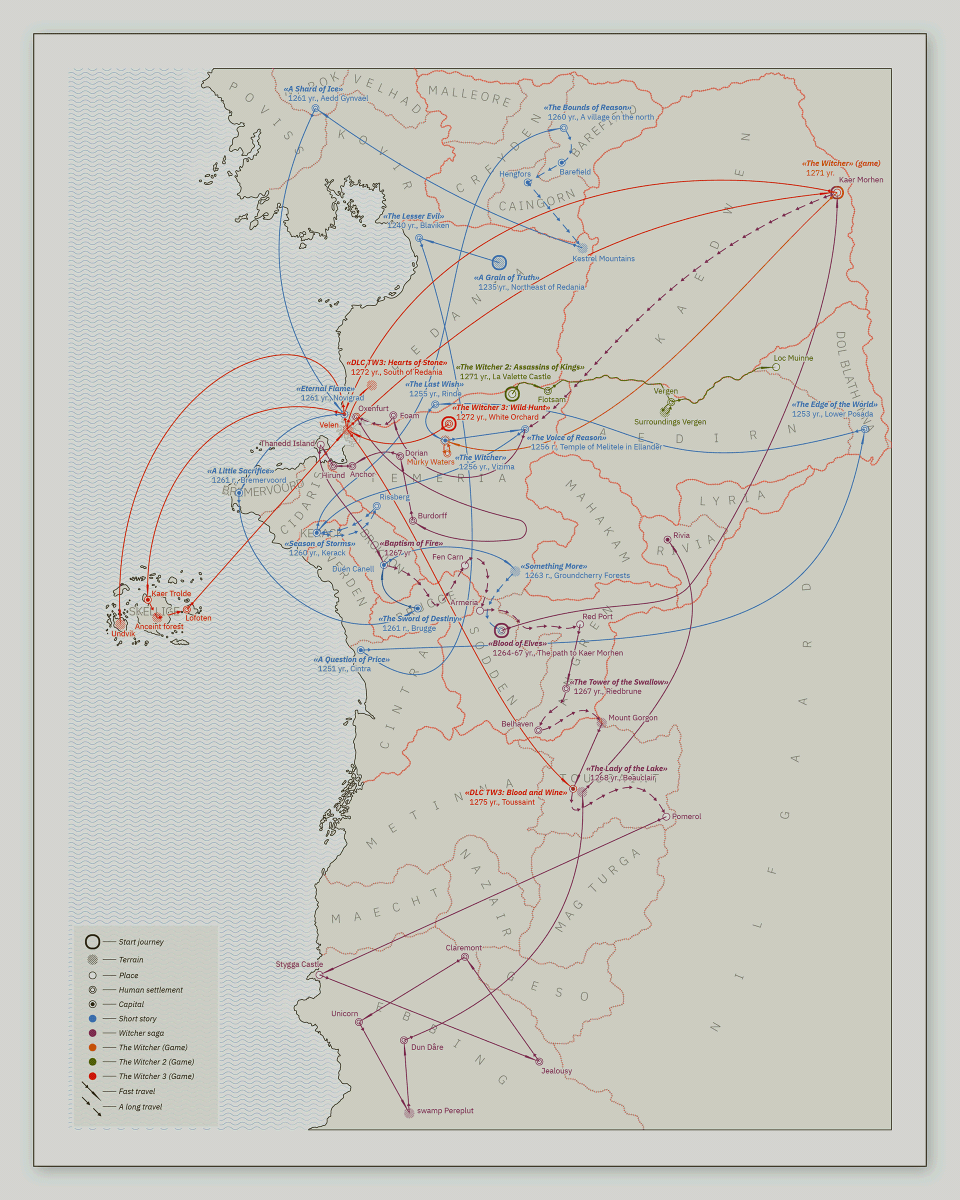 thewitcher's tweet photo. Journey in the footsteps of Geralt! 👣
Check out this cool map created by Mikhail "uyle" Sergeev, tracing Geralt's journey through the Continent across novels and games. 🤯
https://t.co/HnKXUhJ5Lb https://t.co/TlglHXoq12