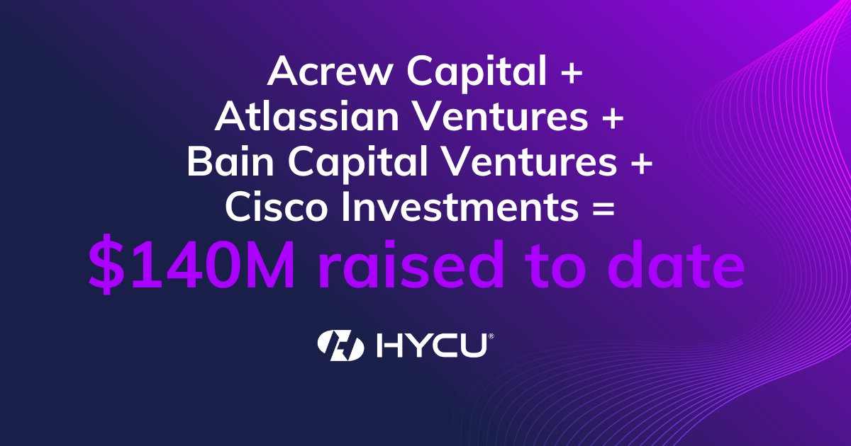 HYCU, Inc. (@hycuinc) on Twitter photo Another milestone at HYCU! We're proud to share that we've secured $53 million in Series B funding led by <a href="/AcrewCapital/">Acrew Capital</a> with support from <a href="/BainCapVC/">Bain Capital Ventures</a> and new investors <a href="/Atlassian/">Atlassian</a> Ventures & <a href="/Cisco_Invests/">Cisco Investments</a>, to accelerate growth and scale our business
bit.ly/3tNFbwH Another milestone at HYCU! We're proud to share that we've secured $53 million in Series B funding led by <a href="/AcrewCapital/">Acrew Capital</a> with support from <a href="/BainCapVC/">Bain Capital Ventures</a> and new investors <a href="/Atlassian/">Atlassian</a> Ventures & <a href="/Cisco_Invests/">Cisco Investments</a>, to accelerate growth and scale our business
bit.ly/3tNFbwH