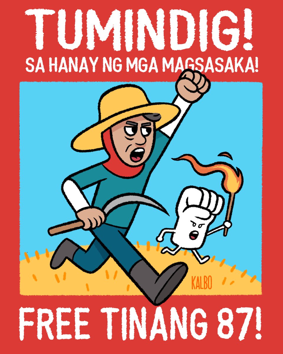 Ako si TK ng @PilipinasSaka at mariin kong kinukondena ang iligal na pagdakip at pag-aresto sa Tinang 87! Ipagkaloob ang lupa ng mga magsasaka ng Hacienda Tinang. Palayain ang 87 na mga magsasaka at kanilang mga tagasuporta!

#FreeTinang87
#DefendBungkalan