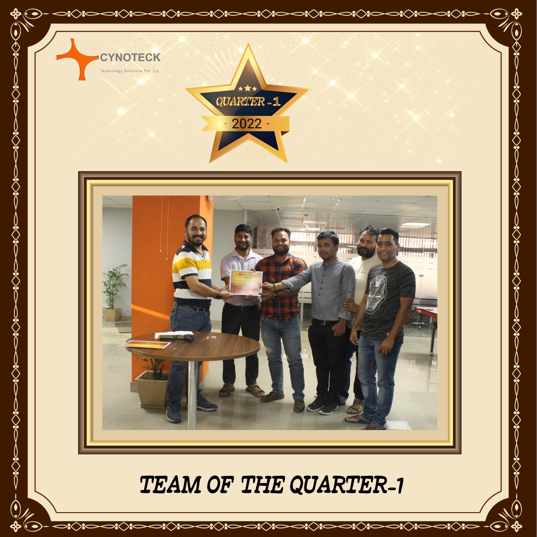 ⭐️Teams of the Quarter-1 for the year 2022⭐️

We are pleased to award both the teams for their excellent performance and contribution at Cynoteck Technology Solutions

CONGRATULATIONS!🎉

#teamofthequarter #achievements #cynoteck #technologysolutions

#teamwork #cynoteckies