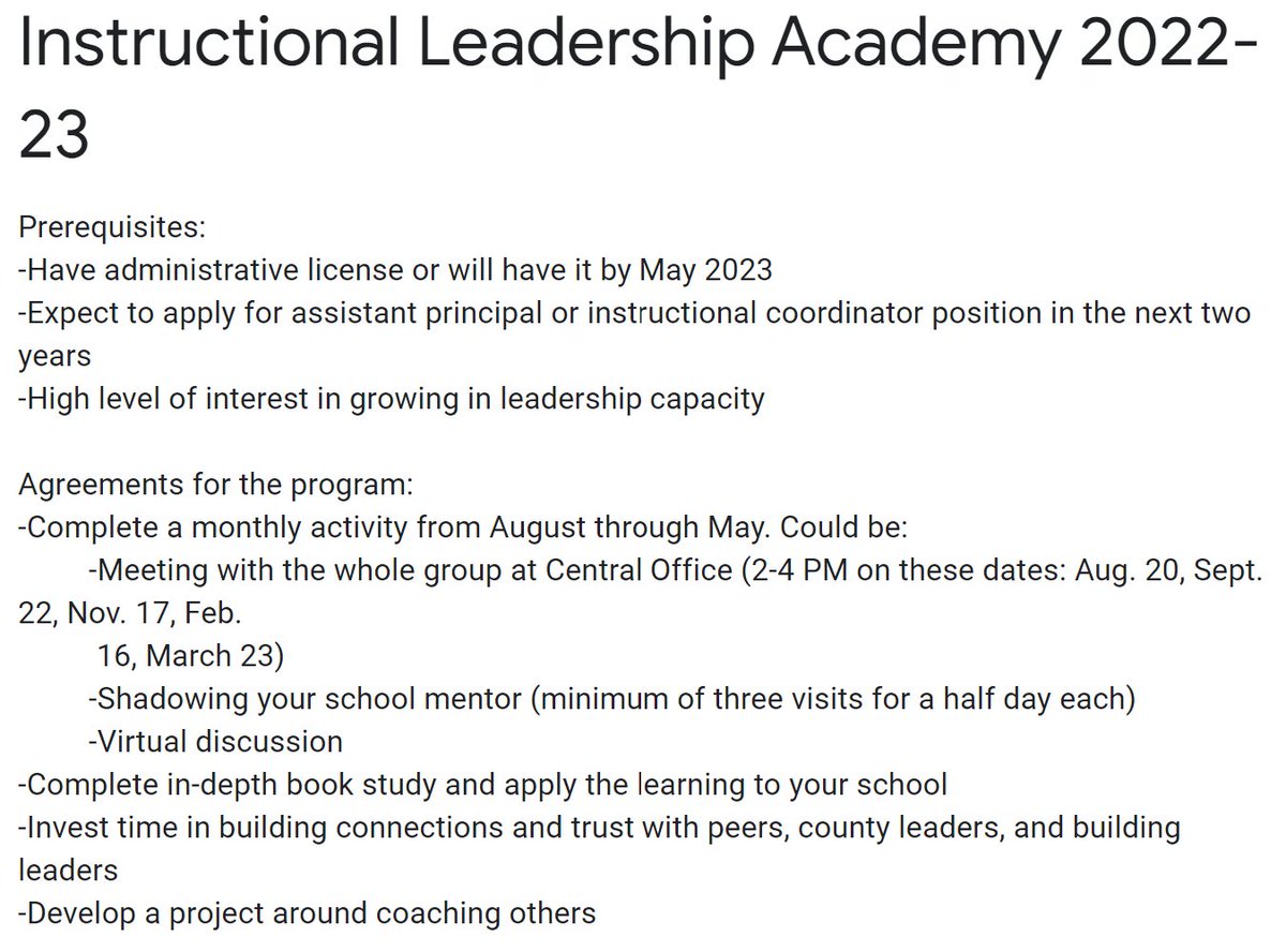 If you are interested in administration in Sumner County Schools, consider applying for the Instructional Leadership Academy! Look at the agreements below! 

Please retweet and share!

Here is the link to apply! docs.google.com/forms/d/e/1FAI…