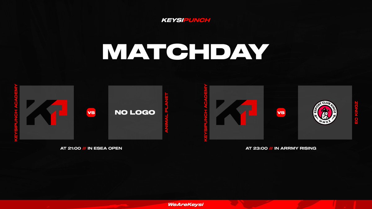 KeysiPunch's tweet photo. MATCHDAY:

🏆 @ESEA  OPEN

KeysiPunch AC vs Animal Planet

🏆 @ARRMYgg Rising

KeysiPunch AC vs EC Kingz

@enewgamingpl 
@sajdencs https://t.co/TXqcsFTf3S