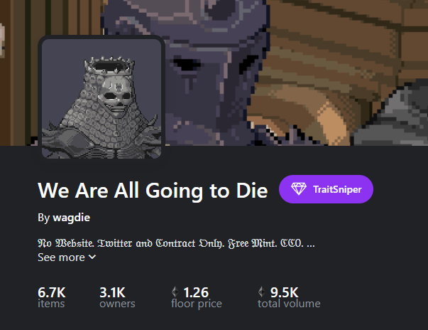 Another W for my group..

<a href="/wagdie_eth/">𝔚𝔢 𝔞𝔯𝔢 𝔄𝔩𝔩 𝔊𝔬𝔦𝔫𝔤 𝔱𝔬 𝔇𝔦𝔢</a>  🚀📈
Called the dip @ 0.45... now sitting over 1.25 eth 
Managed to pick up 3 

You want in? just like &amp; rt