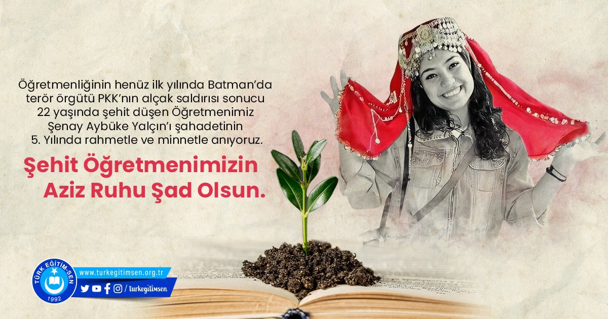 Şehadetinin yıldönümünde şehit öğretmenimiz #AybükeYalçın 'ı rahmetle anıyorum.
Ruhu şad olsun.