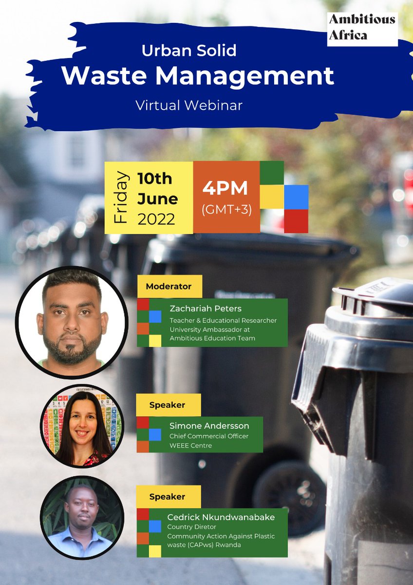 📣 Join us TOMORROW for our Solid Urban Waste Management webinar. Learn how e-waste and plastic management can support a sustainable environment for us all. 

Date: 10th June, 2022 📅
Time: 4PM (GMT +3) 🕓
Meeting Link: meet.google.com/tfb-uzjz-pvw 💻

#wastemanagement #sustainability