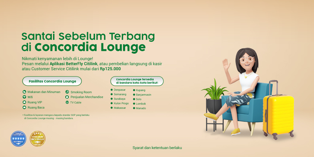 Citilink's tweet photo. Dari jauh hari sudah booking
Booking tempat dan hiasan meja 
Santai menunggu waktu boarding
Lebih nyaman di Concordia Lounge, Aja!

Mulai dari 125rb Citilinkers bisa nikmati kenyamanan ekstra di Concordia Lounge.
Info : https://t.co/Cnl8NRFNsK 

#KiniSaatnya
#BarengCitilink https://t.co/qDr6QpJxZl