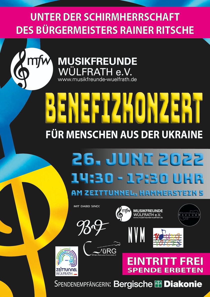 Die Musikfreunde Wülfrath laden zum Benefizkonzert, kommt rum.