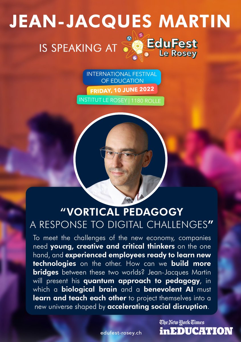 Brainelem's tweet image. Comment transformer la manière d’apprendre et d&apos;enseigner, façonner les savoirs de manière différente pour gagner en agilité dans un environnement en mutation constante ? Jean-Jacques Martin présentera sa vision d&apos;une pédagogie inclusive le 10 juin à #EduFestLeRosey