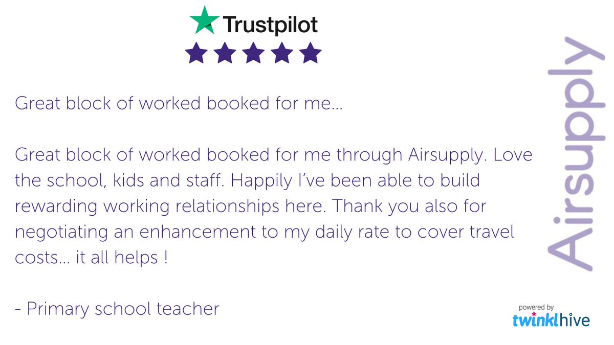 Airsupplyteach's tweet photo. We love hearing all of the fantastic feedback from our terrific teachers!

If you're interested in better paid, flexible supply work then register for free today! 👇
https://t.co/SjTyIHBR5H

#supplyteaching #TEACHers #edutwitter #education https://t.co/0wvGU6KF4Z