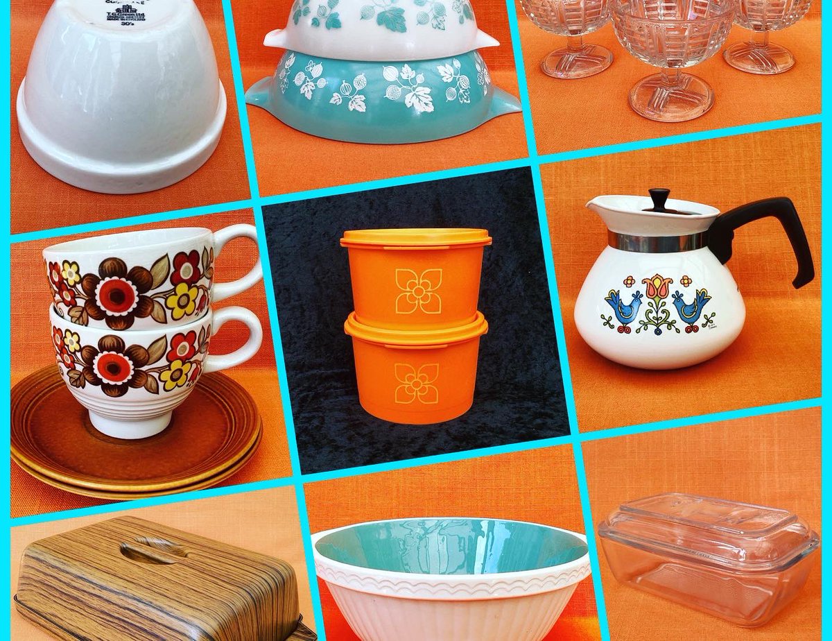 EtsyStuck1970s's tweet photo. Some fab #retrokitchenware added to my #etsyshop this week 🧡🌈
#TGGreen #puddingbasin
#PyrexGooseberry #Cinderellabowls
#ArtDeco #sundaedishes
#Myottcups
#orangeTupperware
#CorningWare #CountryFestival #coffeepot
#Caleppio #melaminebox
#TGGreenEasimix
#Arcorocbutterdish https://t.co/iLSwuf8AdA