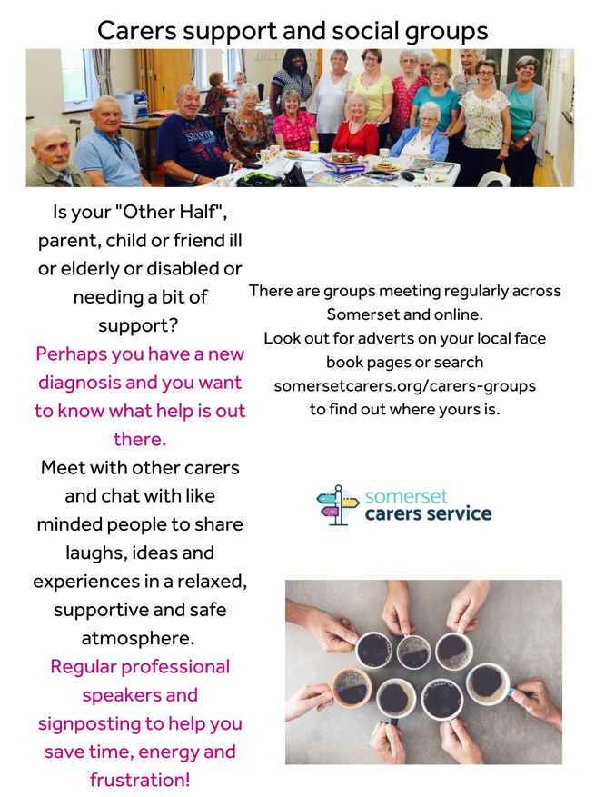 Are you an unpaid carer? If so you can join one of the #Somerset carers groups for mutual support & friendship. There are 19 carers groups that run across Somerset, taking place once a month - there are also online groups. Find out more here: bit.ly/3NYCM9Z #UnpaidCarers