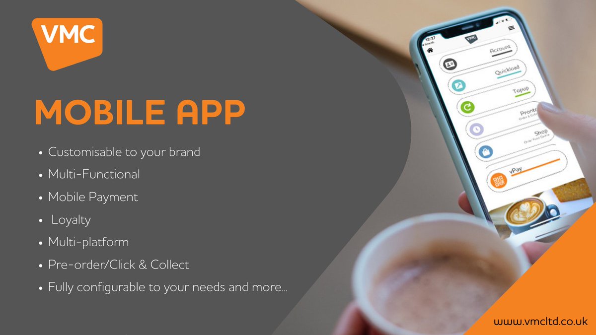 The VMC App puts control in your customers hands, enabling secure access to their accounts 24/7. Providing a choice of fast payments on-the-go, as well as pre-order solutions, loyalty and promotions. #cashless #payments #loyalty
vmcltd.co.uk/products/vmc_m…