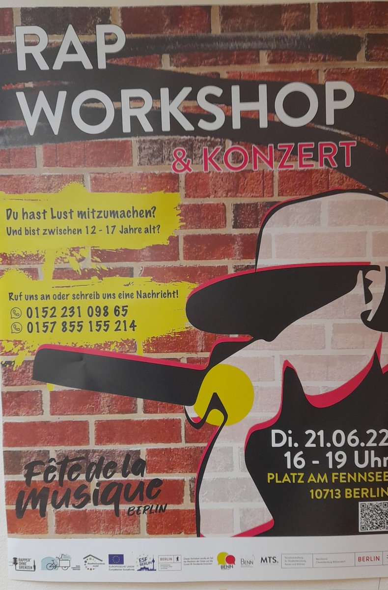 Die ersten Plakate für unsere Aktion bei der Fetè hängen schon. Wenn ihr Interesse am Rap Workshop (12-17J) habt, meldet euch bei uns oder bei BENN