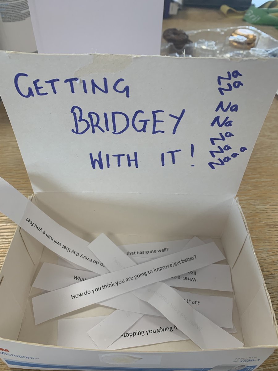 bridgesselfmgmt's tweet photo. Smiles all around at @bridgesselfmgmt HQ when we saw this - @CV_UHB #MSK service using inspirational ways of enabling their teams to implement and adapt to using Bridges.  Here is their tombola of self-management support phrases to use in conversations for the day!!! https://t.co/cApfhexxlk