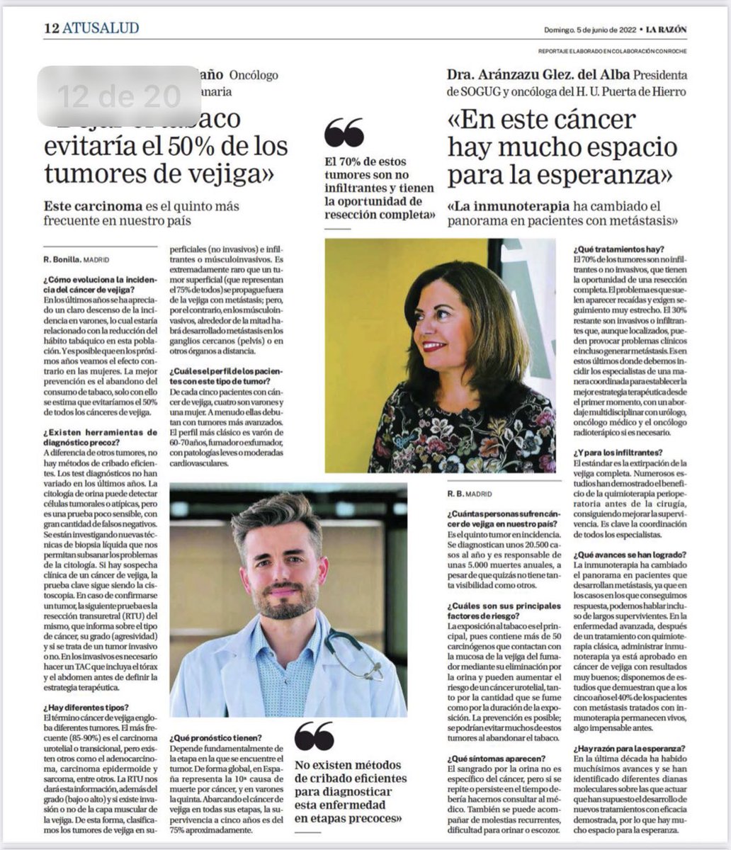 La Presidenta de <a href="/sogug1/">SOGUG</a> <a href="/aranglezalba/">Arancha Glez del Alba</a> nos explica aspectos relevantes del #cancerdevejiga junto con DrGomezdeLiaño en <a href="/larazon_es/">La Razón</a>