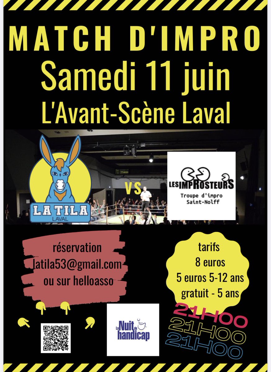 Heyyy dernier match d’improvisation de l’année pour la Tila dans cette superbe salle (que l’on a trop peu souvent) L’Avant-scène. Nous sommes partenaires de la #lanuitduhandicap tu viens ?
#theatredimpro @FBercault  <a href="/guillaumegarot/">Guillaume GAROT</a> <a href="/Laval_la_Ville/">Laval la Ville</a>