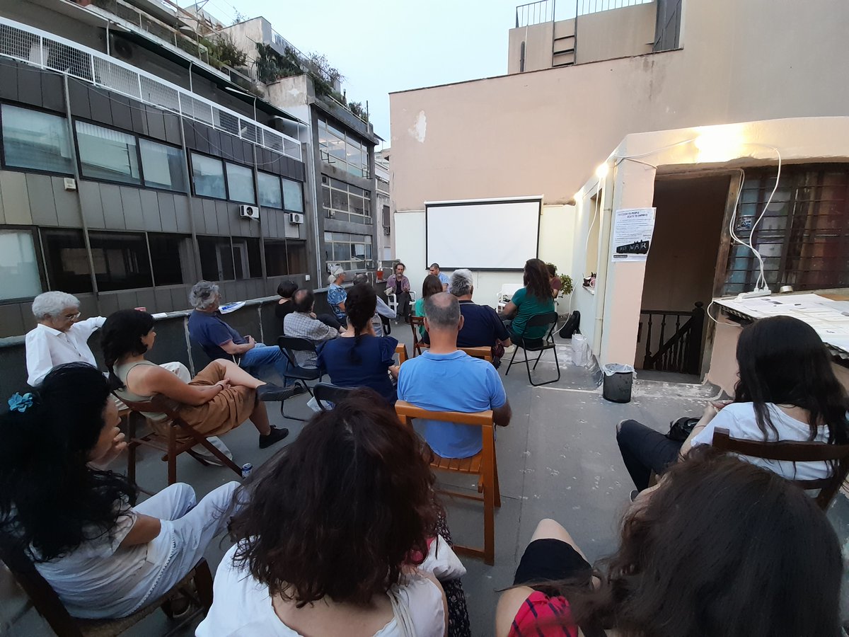 aftoleksigr's tweet photo. Χτες ήταν μια αξέχαστη βραδιά στην ταράτσα του #TRISE στα 100 χρόνια #Καστοριάδης | Συζήτηση-παρουσίαση του βιβλίου μας «Η κοινωνία ενάντια στη γραφειοκρατία». Ευχαριστούμε την #Αυτενέργεια για τη συνδιοργάνωση και όσες-όσους συμμετείχαν στη μεστή κουβέντα που κράτησε ως αργά! https://t.co/CERJJS1zwX