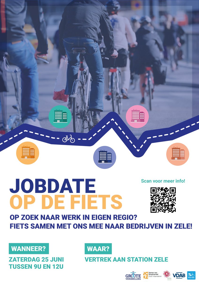dgversnelling's tweet image. Op zaterdag 25 juni organiseren we een #jobdate op de fiets in samenwerking met Gemeente #Zele @vdab_be @VOKA_OVL en @BlueBikeBelgium Doelstelling: werkzoekenden op een laagdrempelige manier kennis laten maken met het aanbod aan openstaande vacatures bij lokale werkgevers in Zele