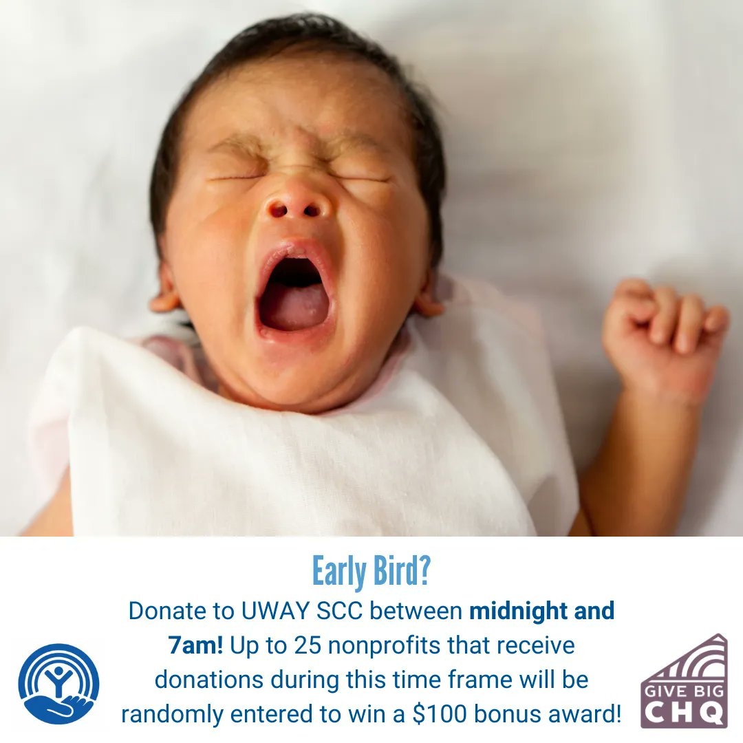 uwayscc's tweet photo. #GiveBigChq is here! If you're up and ready to go, donate to #UWAYSCC between now and 7am to give us a chance at an additional $100! All donations we receive today will go to our Community Baby Shower fund. Donate here: https://t.co/jC62gok3QI https://t.co/R3W70xZVYf
